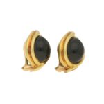 Onyx Cabochon Clip-On Earrings in Yellow Gold