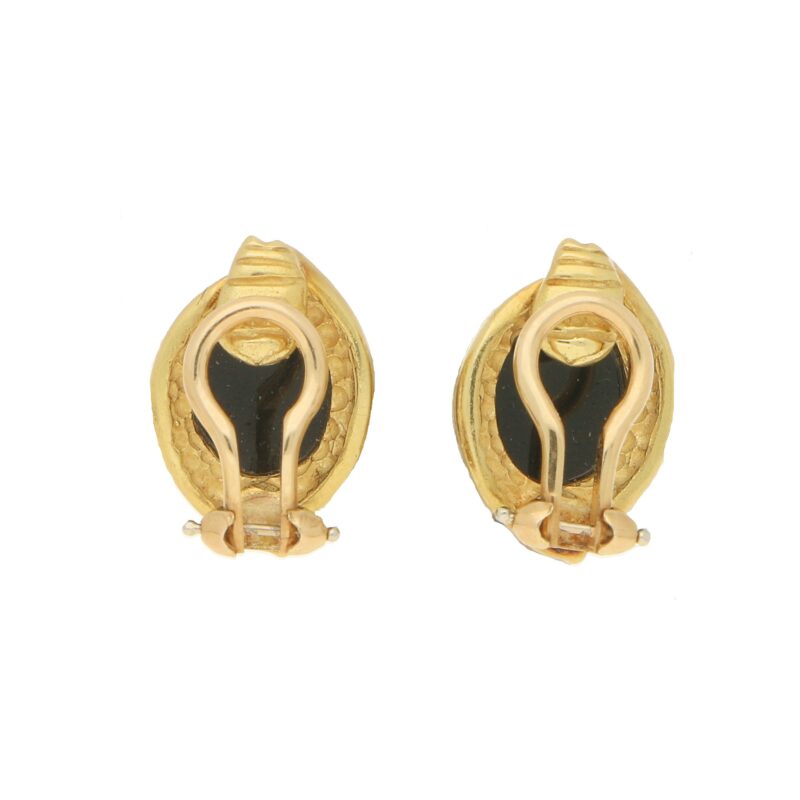 Onyx Cabochon Clip-On Earrings in Yellow Gold