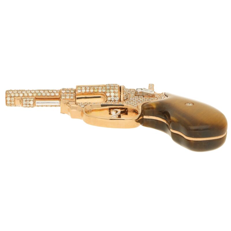 Diamond and Tiger's Eye Jewelled Revolver in Rose Gold