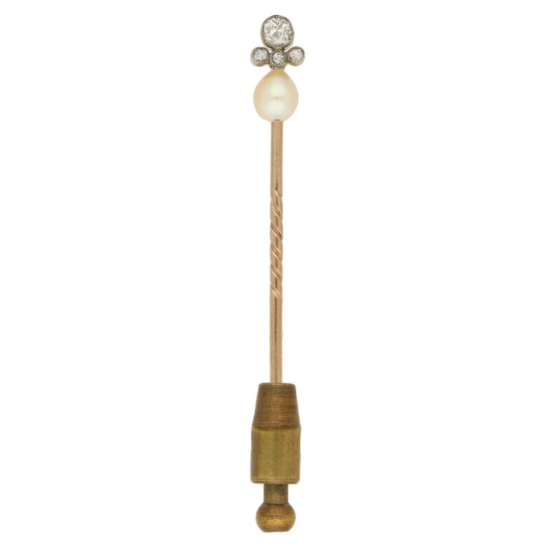 Belle Epoque Natural Pearl and Diamond Stick Pin Silver and Gold