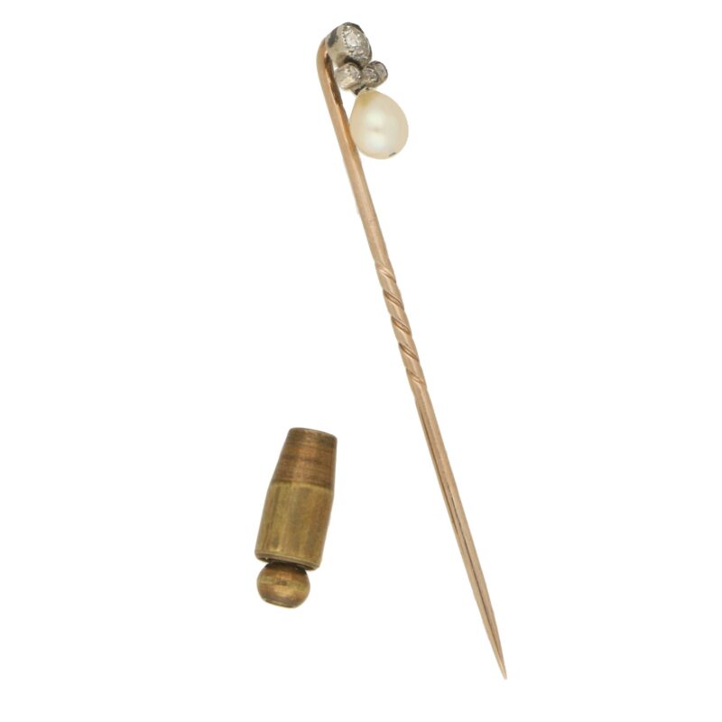 Belle Epoque Natural Pearl and Diamond Stick Pin Silver and Gold