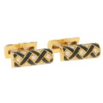 Tiffany Diamond and Black Enamel Cufflinks in Yellow Gold