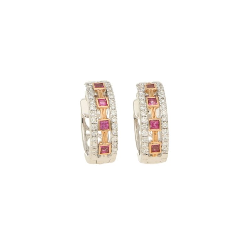 Aztec Pink Sapphire and Diamond Hoops