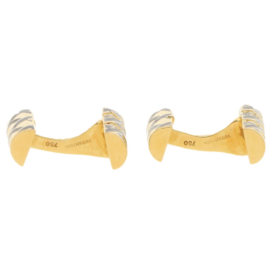 Tiffany Diamond and Black Enamel Cufflinks in Yellow Gold