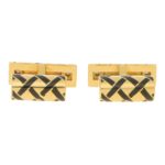 Tiffany Diamond and Black Enamel Cufflinks in Yellow Gold