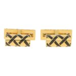 Tiffany Diamond and Black Enamel Cufflinks in Yellow Gold