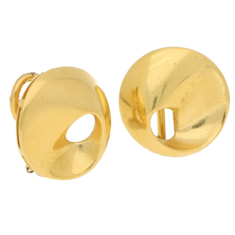 Vintage Fancy Swirl Circular Earrings in Yellow Gold, Italian