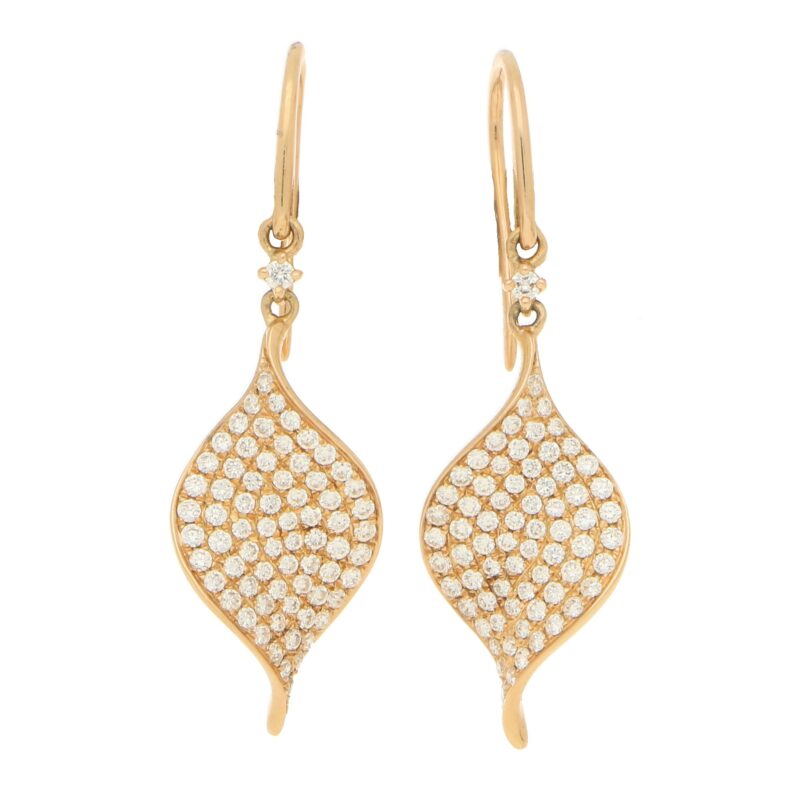 Diamond Rose Gold Leaf Drop Earrings