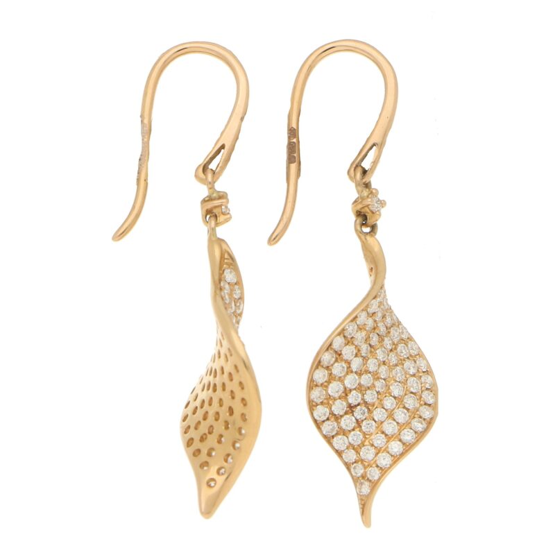 Diamond Rose Gold Leaf Drop Earrings