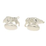 Sterling silver bull and bear cufflinks swivel back fitting