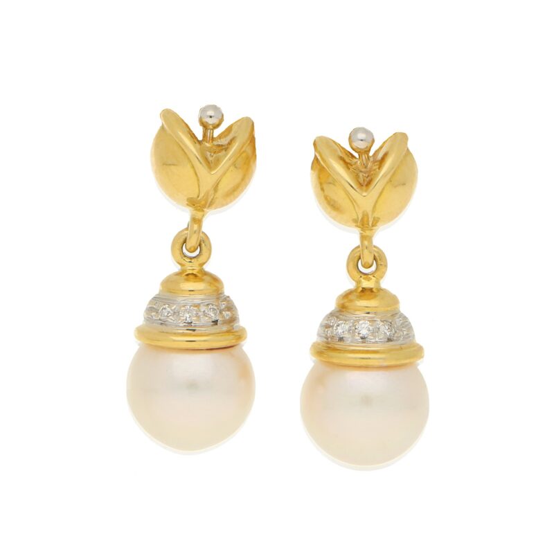 Pearl and Diamond Floral Drop Earrings