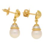 Pearl and Diamond Floral Drop Earrings