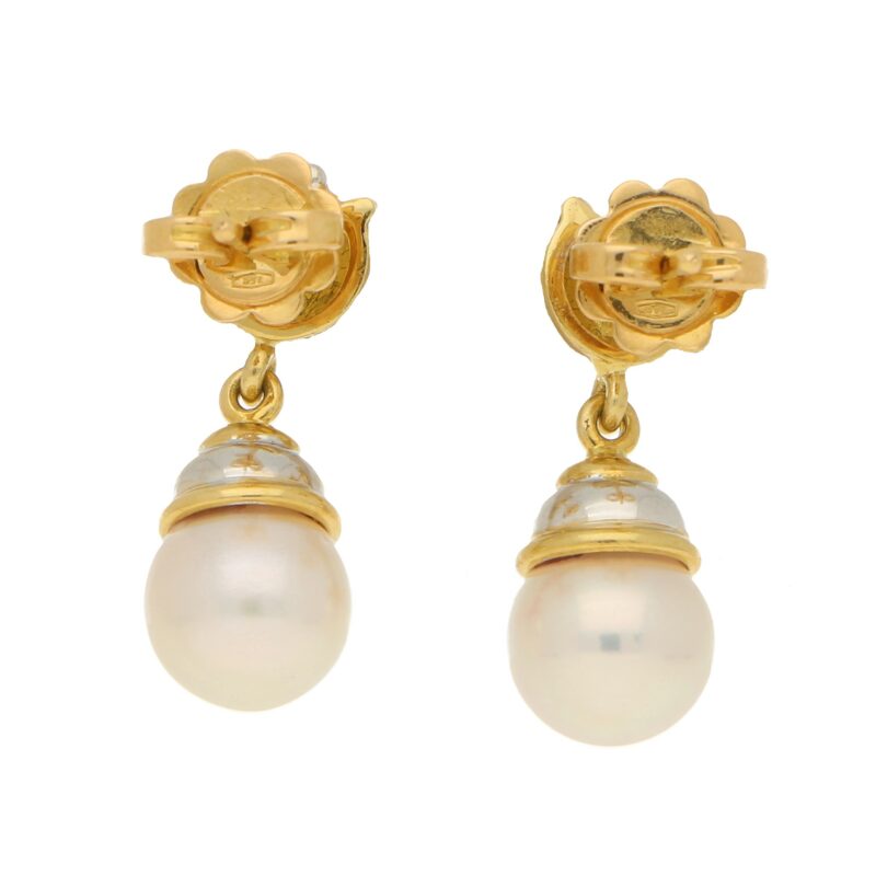 Pearl and Diamond Floral Drop Earrings