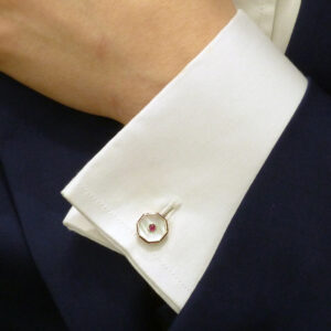 Ruby, Mother of Pearl and Enamel Octagonal Cufflinks