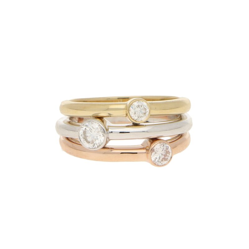 Diamond Triple ring in Tri-coloured Gold