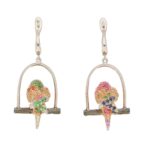 Tsavorite Garnet and Sapphire Parrot Earrings