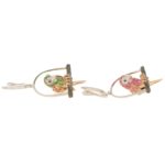 Tsavorite Garnet and Sapphire Parrot Earrings