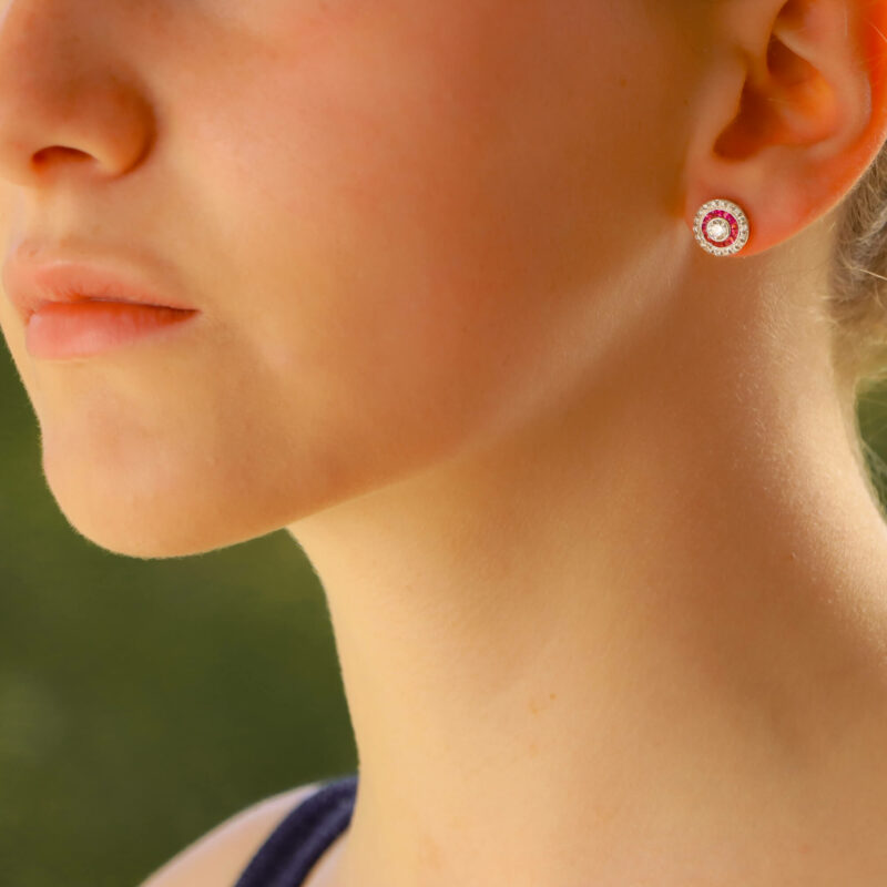 Diamond & Ruby Target Stud Earrings