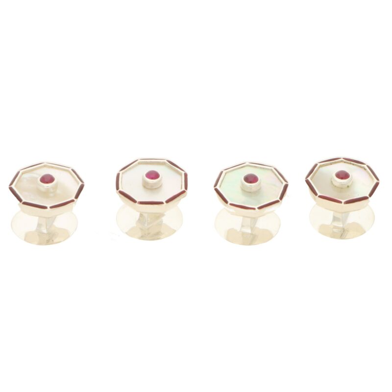 Silver mother of pearl ruby shirt studs