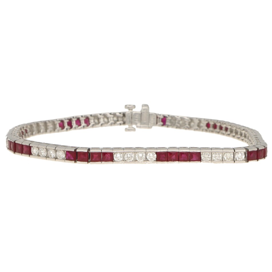 Art Deco Style Diamond and Ruby Tennis Bracelet