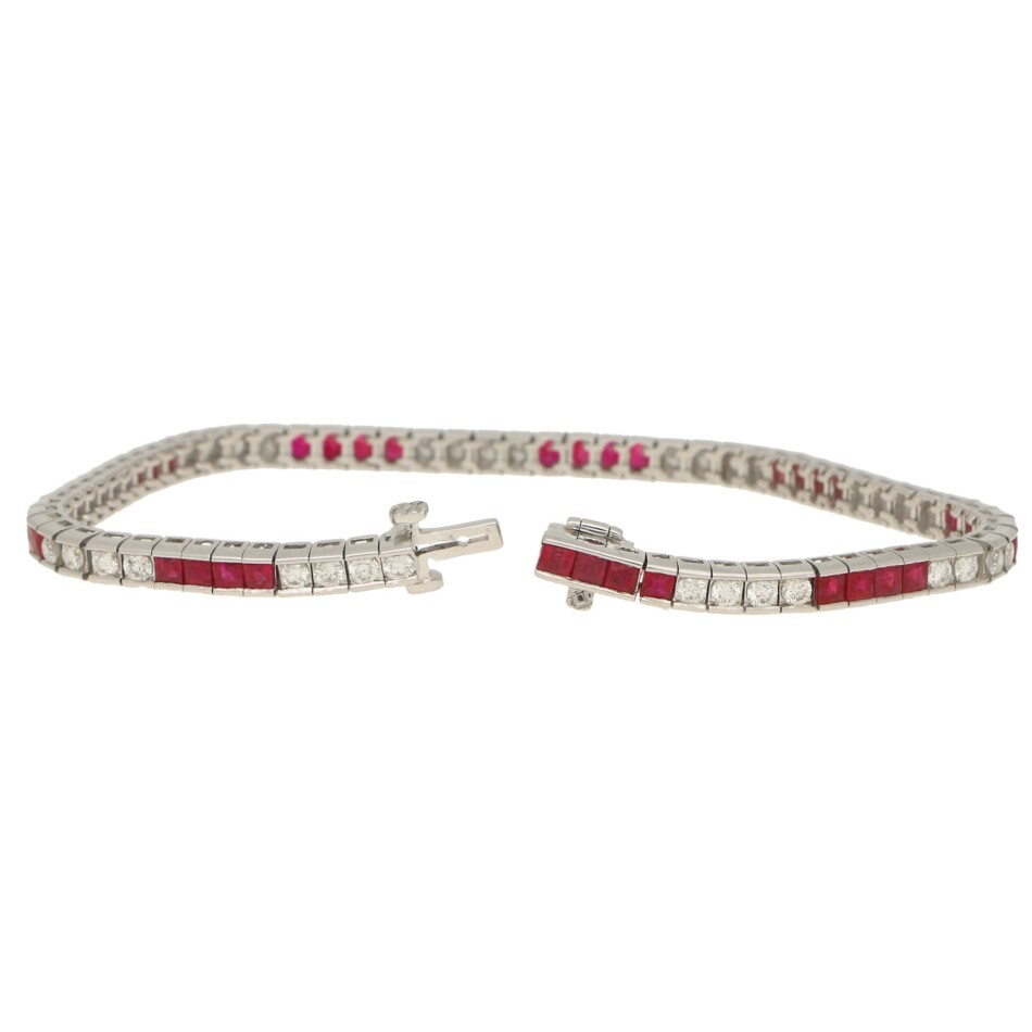 Art Deco Style Diamond and Ruby Tennis Bracelet