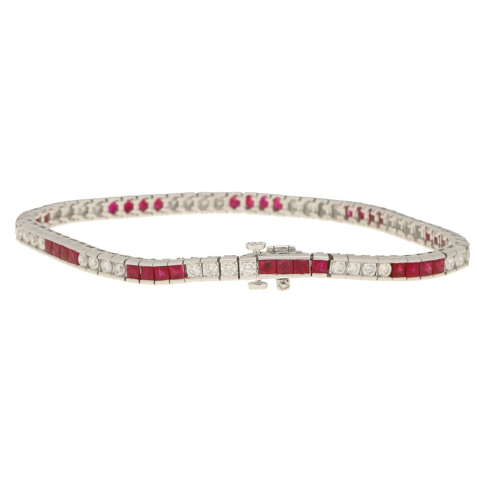 Art Deco Style Diamond and Ruby Tennis Bracelet
