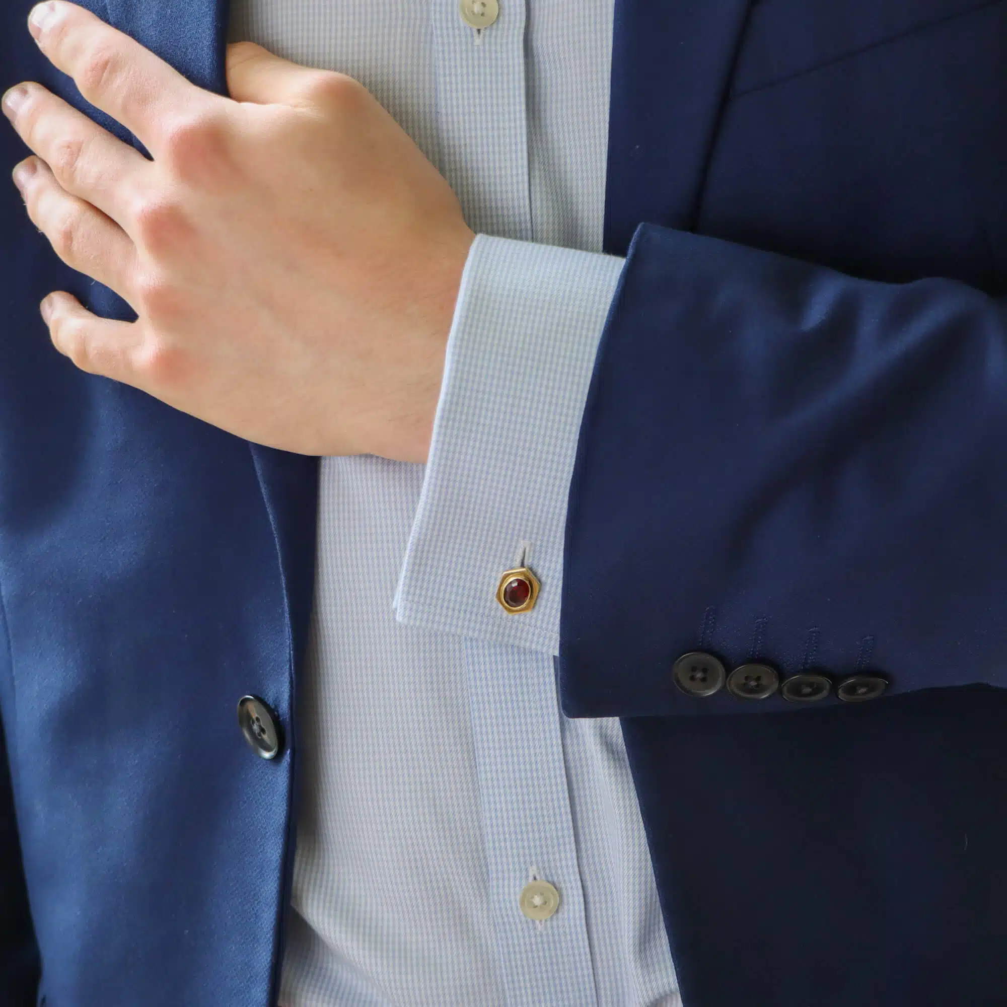 Vintage Cartier almandine garnet cufflinks in 18K yellow gold.