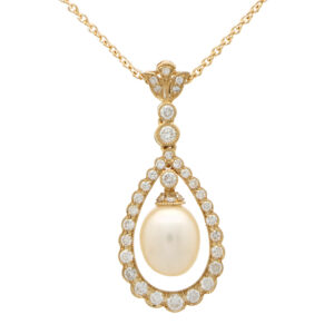 Pearl and Diamond Garland Pendant Necklace