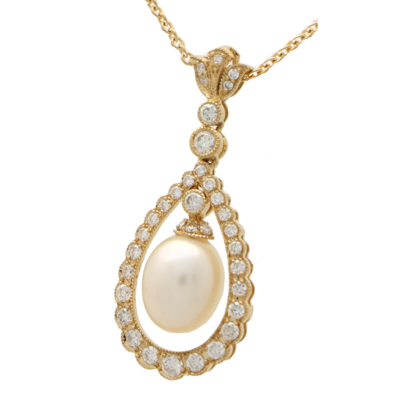 Pearl and Diamond Garland Pendant Necklace