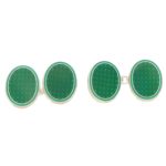 Men's green enamel link cufflinks in sterling silver