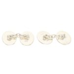 Men's green enamel link cufflinks in sterling silver