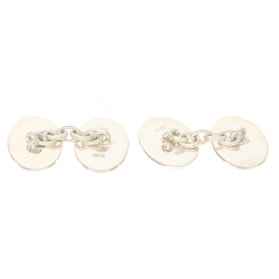 Men's green enamel link cufflinks in sterling silver