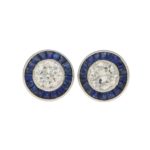 Art Deco Style Diamond and Sapphire Stud Earrings