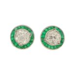 Art Deco Style Emerald and diamond earstuds