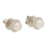 Contemporary Pearl and Diamond Cluster Stud Earrings