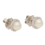 Pearl and Diamond Cluster Stud Earrings