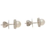 Contemporary Pearl and Diamond Cluster Stud Earrings