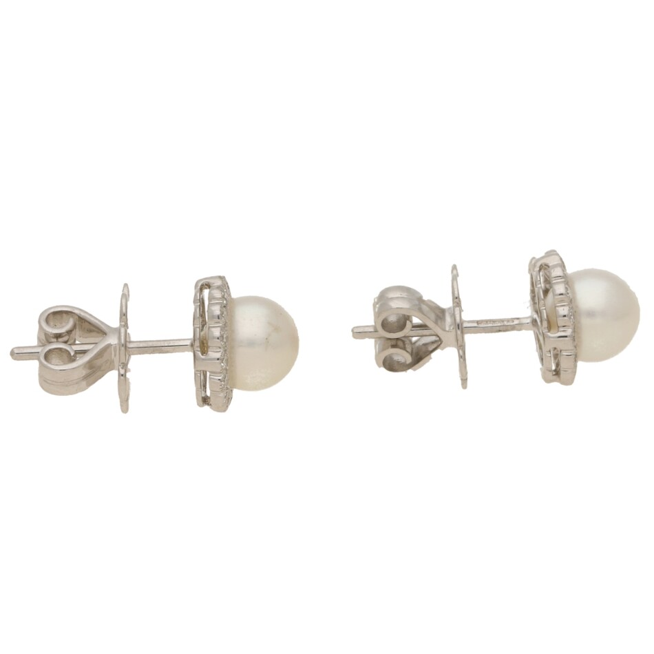 Contemporary Pearl and Diamond Cluster Stud Earrings