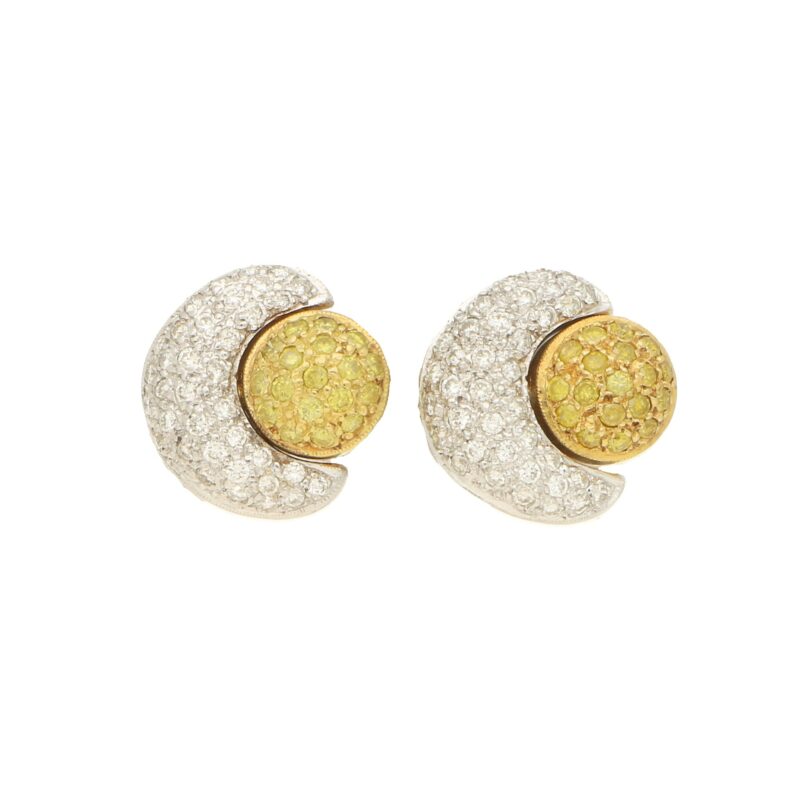 Yellow Diamond Sun and Moon Earrings in 18k gold.