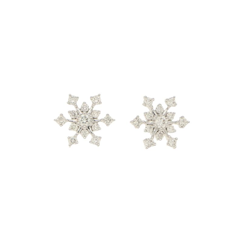 Diamond snowflake earrings in 18K white gold.