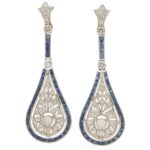 Sapphire & Diamond Art Deco Style Drop Earrings