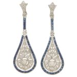 Sapphire & Diamond Art Deco Style Drop Earrings