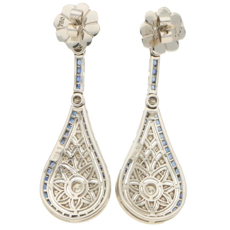 Sapphire & Diamond Art Deco Style Drop Earrings