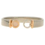 Bvlgari diamond Tubogas bangle in steel and 18k pink gold.