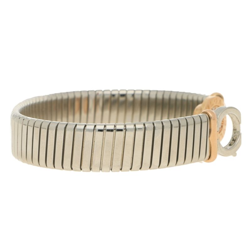 Bvlgari diamond Tubogas bangle in steel and 18k pink gold.