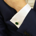 Men's green enamel link cufflinks in sterling silver