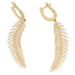 Articulated Feather Diamond Drop Earrings in Yellow Gold