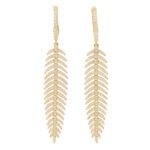 Articulated Feather Diamond Drop Earrings in Yellow Gold