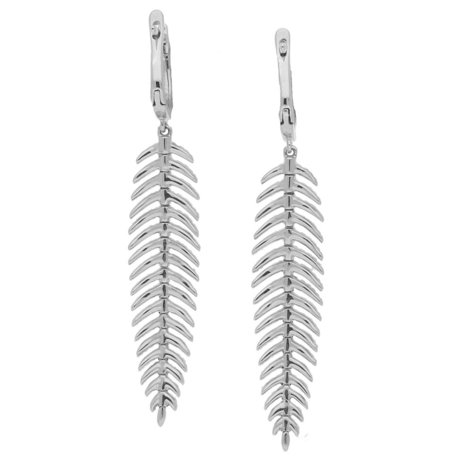 Contemporary Feather Diamond Drop Earrings in White Gold