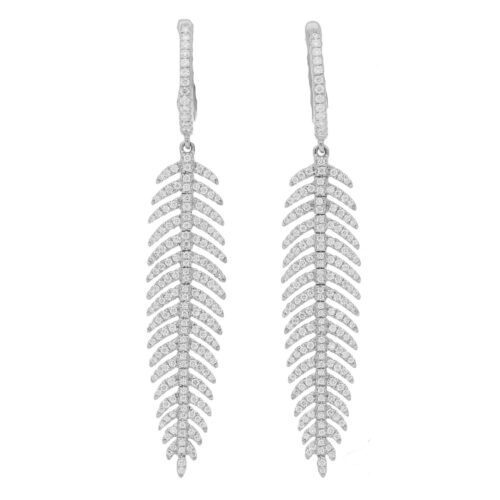 Contemporary Feather Diamond Drop Earrings in White Gold
